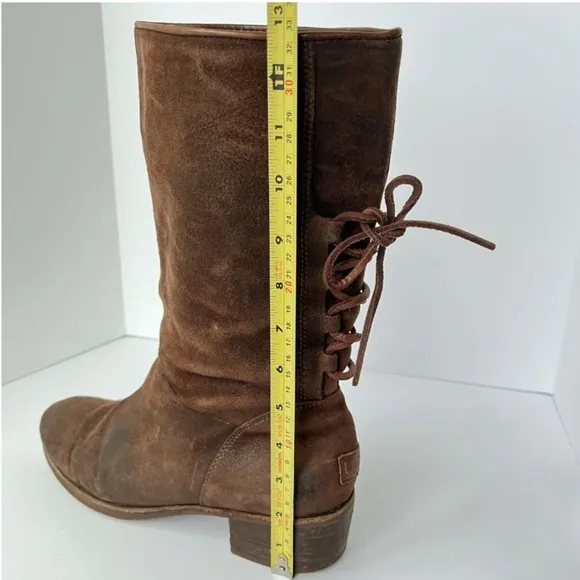 UGG Cary Brown Distressed Leather Lace Back Women's Bohemian Boots Size 10