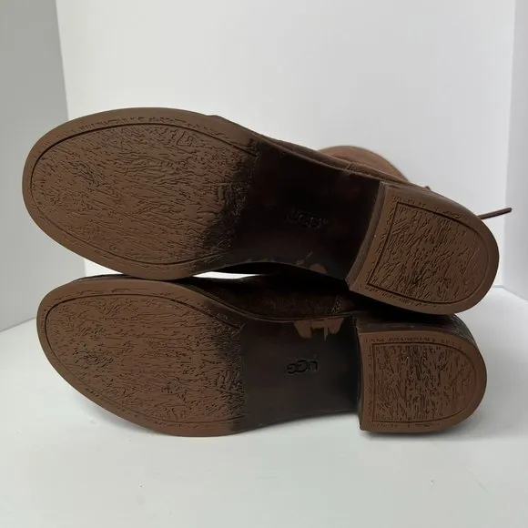 UGG Cary Brown Distressed Leather Lace Back Women's Bohemian Boots Size 10
