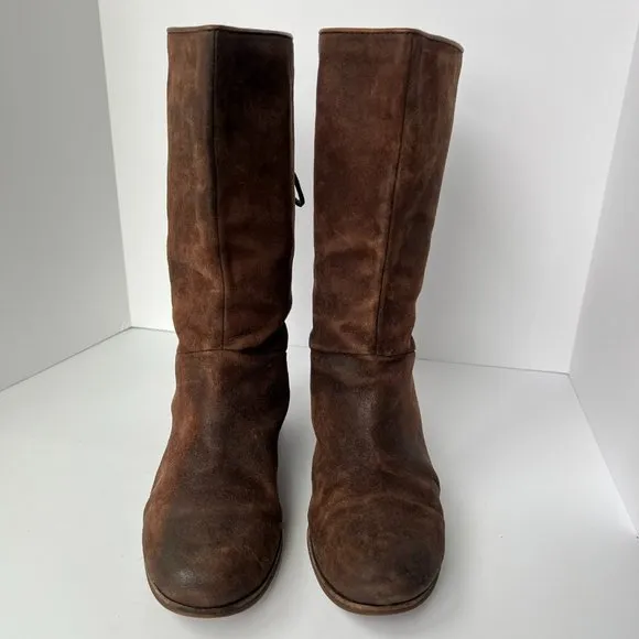 UGG Cary Brown Distressed Leather Lace Back Women's Bohemian Boots Size 10