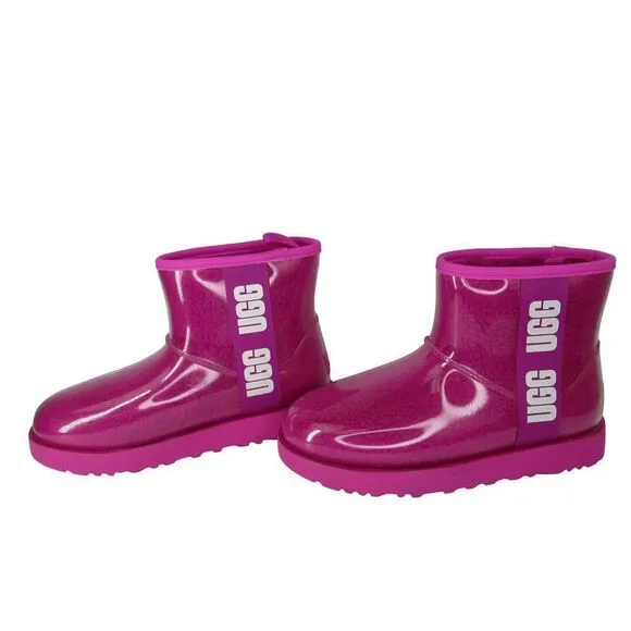 UGG CLASSIC CLEAR MINI ANKLE RAIN BOOTS IN TAFFY PINK SZ 7