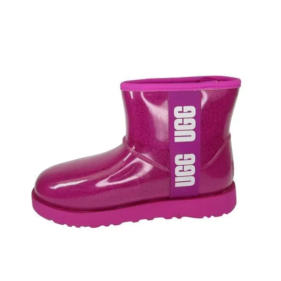 UGG CLASSIC CLEAR MINI ANKLE RAIN BOOTS IN TAFFY PINK SZ 7