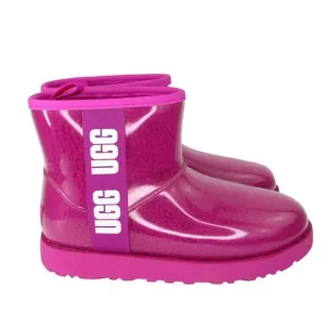 UGG CLASSIC CLEAR MINI ANKLE RAIN BOOTS IN TAFFY PINK SZ 7