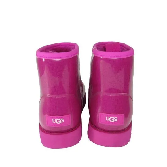 UGG CLASSIC CLEAR MINI ANKLE RAIN BOOTS IN TAFFY PINK SZ 7