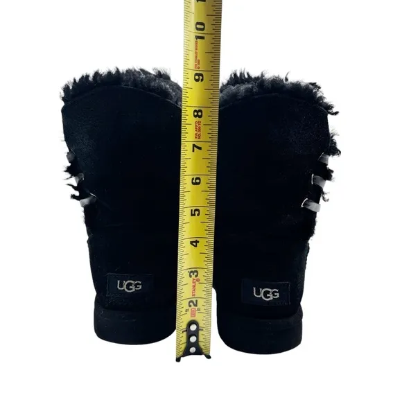 UGG Constantine Booties Black Suede Leather Ribbon Shearling Lined Shorty Boots