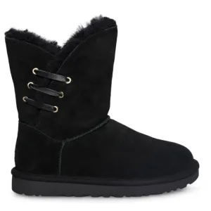 UGG Constantine Booties Black Suede Leather Ribbon Shearling Lined Shorty Boots