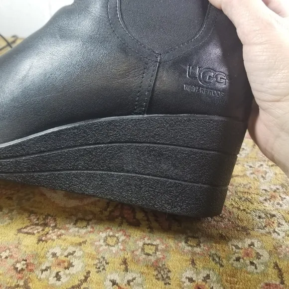 UGG Dupre waterproof black leather wedge chelsea ankle boots