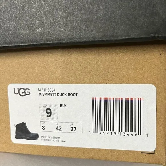 Ugg Emmett Duck Boots High Top Lace Up Black Mens Size 9, New in box