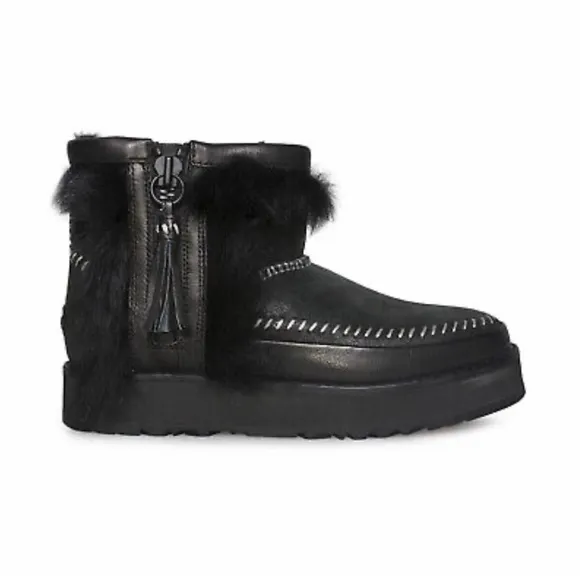 UGG FLUFF PUNK Boot black leather size 6