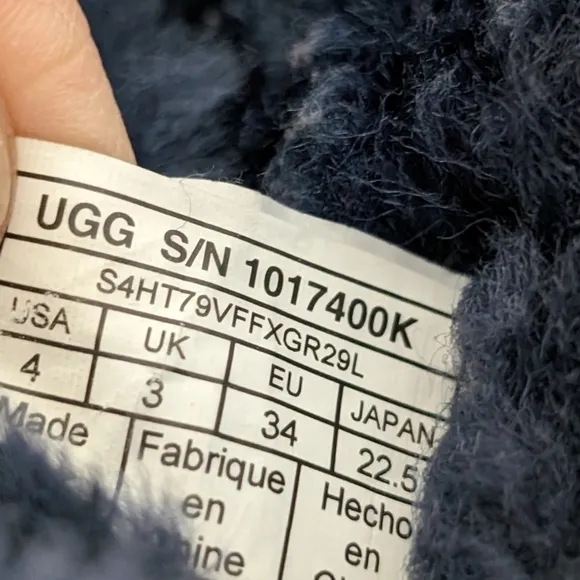 UGG Girl's Bailey Button Navy Blue Suede Sheepskin Lined Ankle Boots 4 GUC
