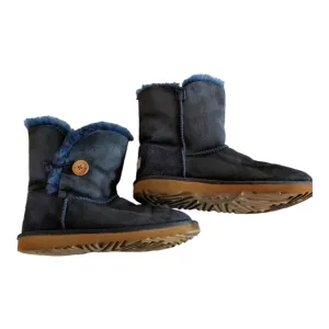 UGG Girl's Bailey Button Navy Blue Suede Sheepskin Lined Ankle Boots 4 GUC