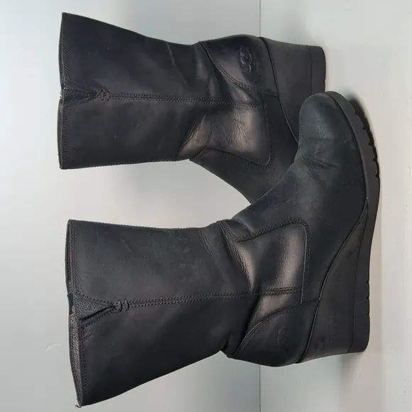 UGG Joely Black wedge mid calf Winter Wedge Boots womans size 6 EU 37