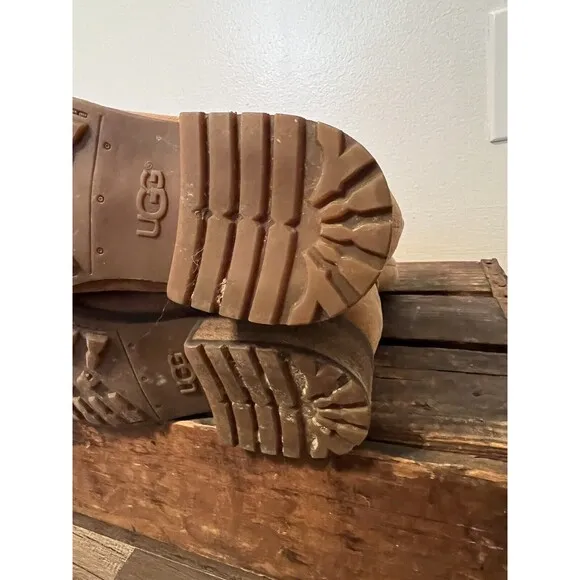 UGG Keppler Chestnut Brown Suede Moto Boots Sheep Wool Lined Heeled Sz 10 Boho
