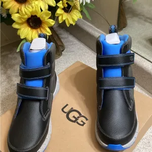 UGG Kids Black and Blue High-Top boots.