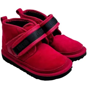 Ugg Kids Neumel Snapback Seude Ankle Boots Samba Red US Sz 12 Hook &amp; Loop