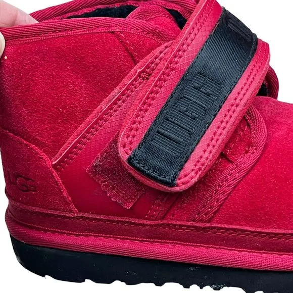 Ugg Kids Neumel Snapback Seude Ankle Boots Samba Red US Sz 12 Hook &amp; Loop