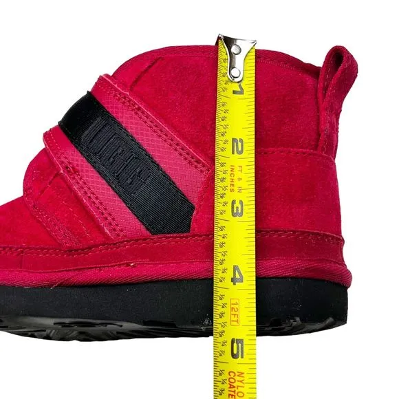 Ugg Kids Neumel Snapback Seude Ankle Boots Samba Red US Sz 12 Hook &amp; Loop