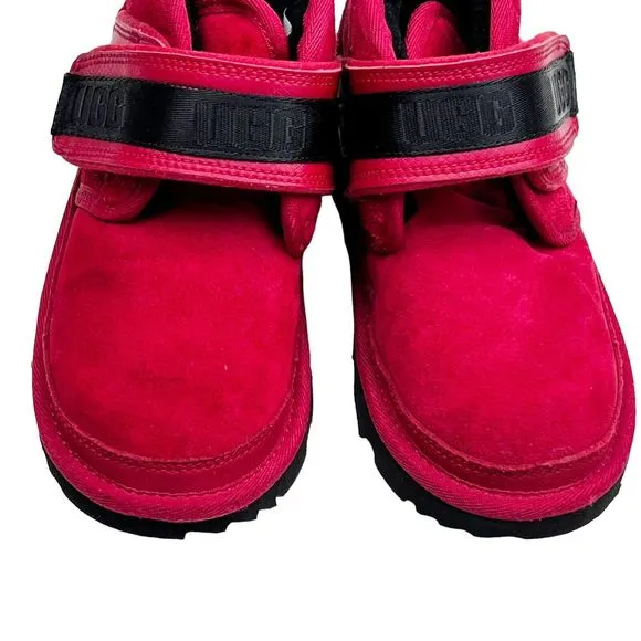 Ugg Kids Neumel Snapback Seude Ankle Boots Samba Red US Sz 12 Hook &amp; Loop