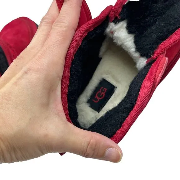 Ugg Kids Neumel Snapback Seude Ankle Boots Samba Red US Sz 12 Hook &amp; Loop