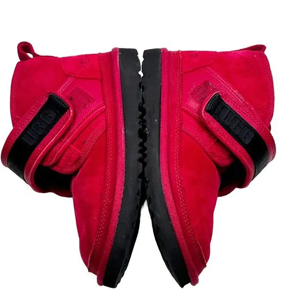 Ugg Kids Neumel Snapback Seude Ankle Boots Samba Red US Sz 12 Hook &amp; Loop
