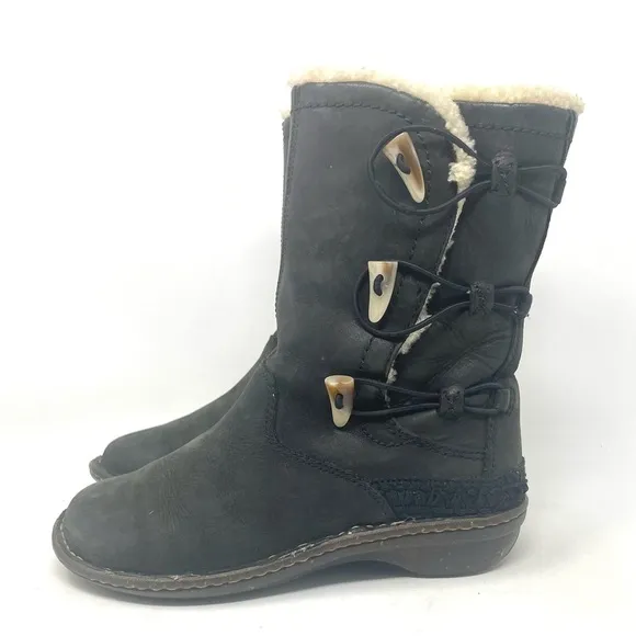 UGG Kona Sheepskin Elastic Toggle Boots 5156 Green Brown Womens 6