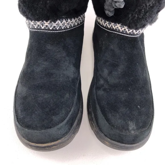 UGG Maxie Black Leather Sheepskin Tall Winter Boots 8