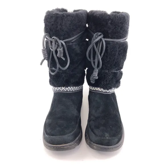 UGG Maxie Black Leather Sheepskin Tall Winter Boots 8