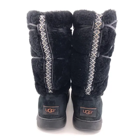 UGG Maxie Black Leather Sheepskin Tall Winter Boots 8