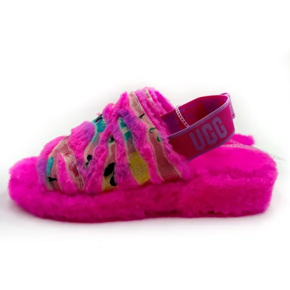 UGG Pink and Purple Plush Sandals