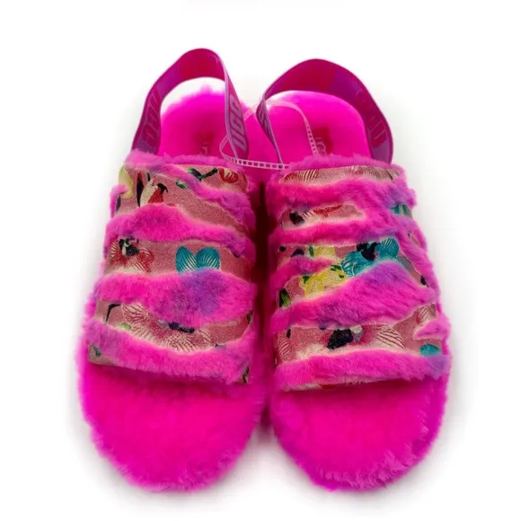 UGG Pink and Purple Plush Sandals
