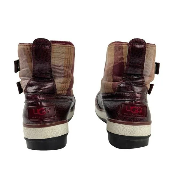 UGG Plaid Marrais Double Buckle Waterproof Lined Leather Upper Boots Womens 7