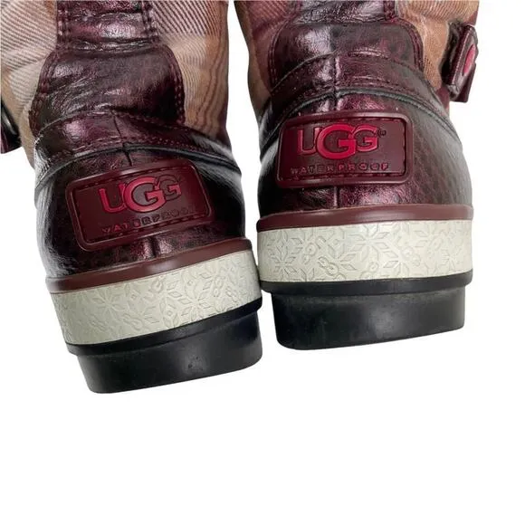 UGG Plaid Marrais Double Buckle Waterproof Lined Leather Upper Boots Womens 7