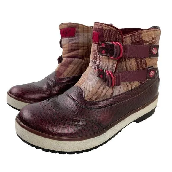 UGG Plaid Marrais Double Buckle Waterproof Lined Leather Upper Boots Womens 7