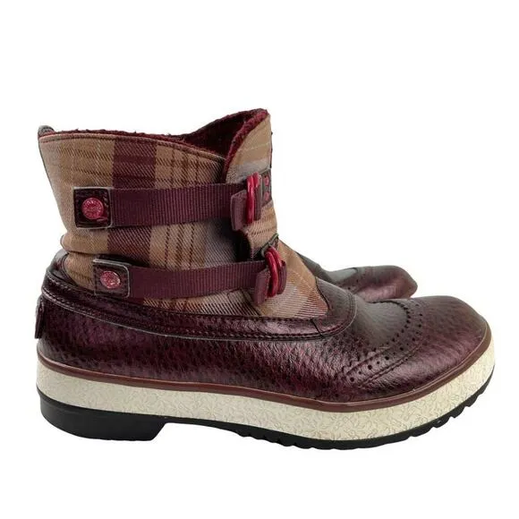 UGG Plaid Marrais Double Buckle Waterproof Lined Leather Upper Boots Womens 7