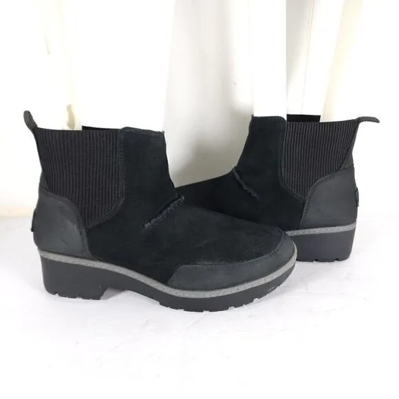 Ugg Women's Kress US 8,5 Black Suede Shearling Waterproof Ankle Boots Booties