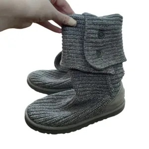 Ugg women's size 7 knit tall boots comfortable gray color tan leather