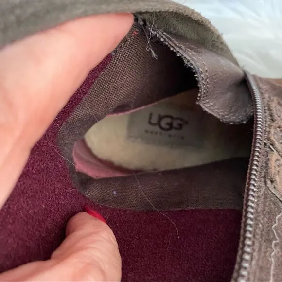 UGG Lesley brown waterproof suede wedges boots 6