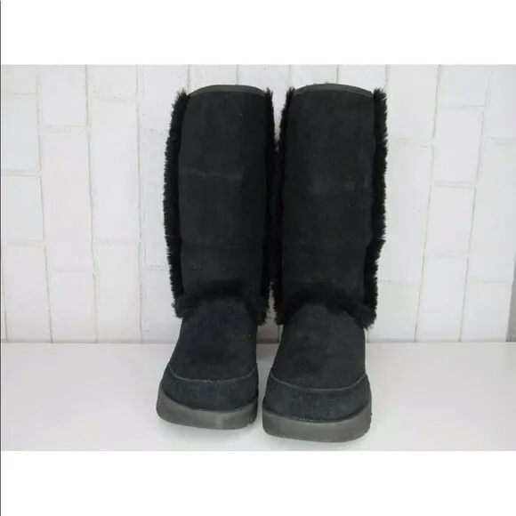 UGG SUNDANCE WATERPROOF BLACK SHEARLING TRIM BOOTS