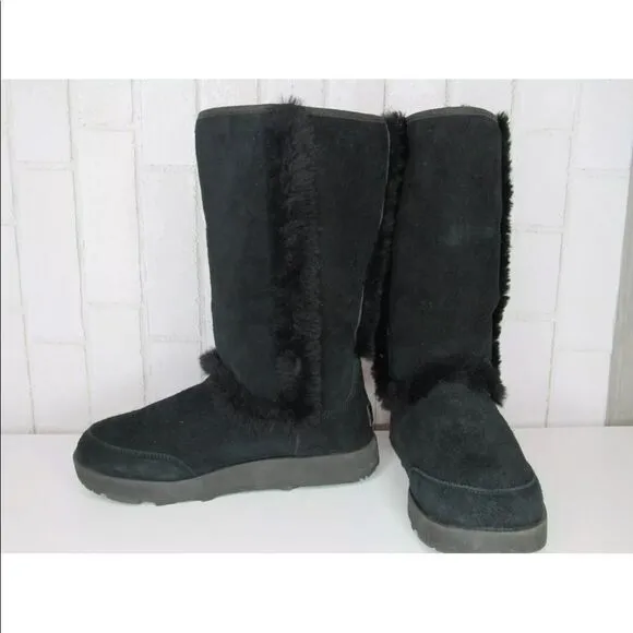 UGG SUNDANCE WATERPROOF BLACK SHEARLING TRIM BOOTS