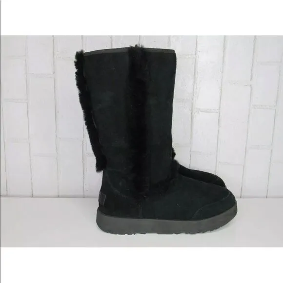 UGG SUNDANCE WATERPROOF BLACK SHEARLING TRIM BOOTS