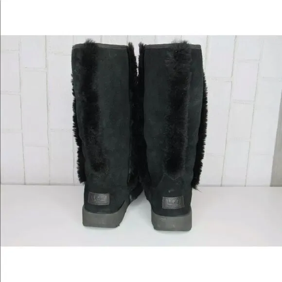 UGG SUNDANCE WATERPROOF BLACK SHEARLING TRIM BOOTS