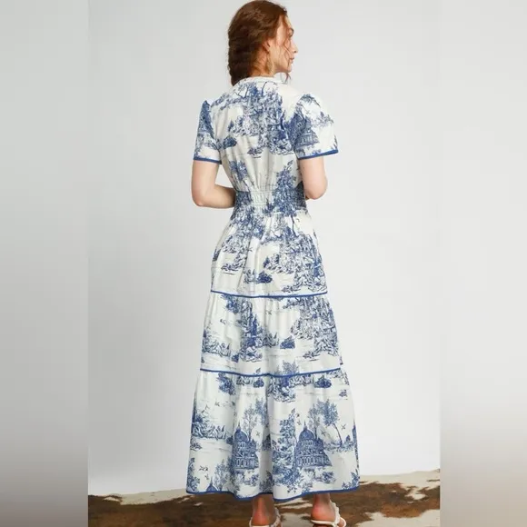 Umgee Full Size Landscape Print Short Sleeve Tiered Maxi Dress🎊