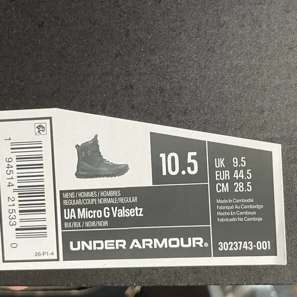Under Armour Micro G Valsetz Mid Men 10.5 Triple Black Tactical Boots Waterproof