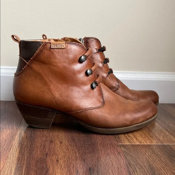 US 8.5/EU 39 Pikolinos Rotterdam Ankle Bootie Leather Heeled Boots Elastic Laces