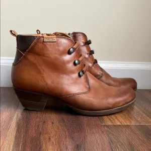 US 8.5/EU 39 Pikolinos Rotterdam Ankle Bootie Leather Heeled Boots Elastic Laces