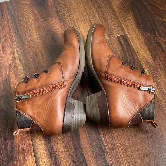 US 8.5/EU 39 Pikolinos Rotterdam Ankle Bootie Leather Heeled Boots Elastic Laces