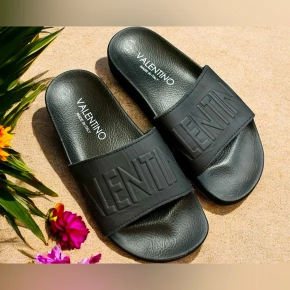 VALENTINO BY MARIO VALENTINO Leather Logo  Slide Sandals   Size 37
