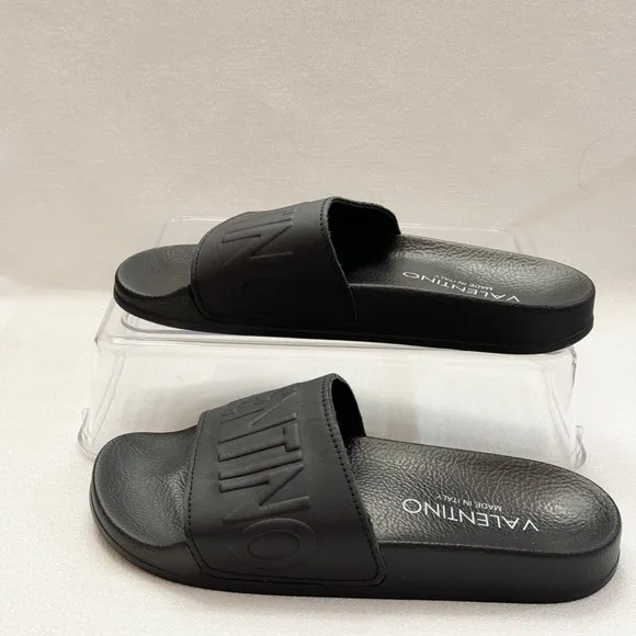 VALENTINO BY MARIO VALENTINO Leather Logo  Slide Sandals   Size 37