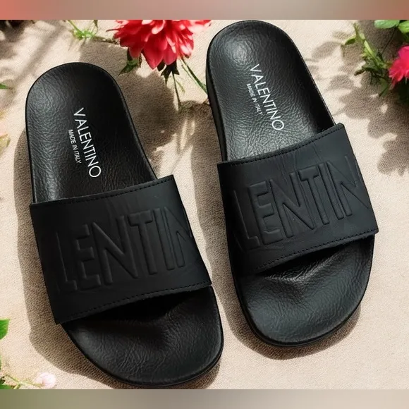 VALENTINO BY MARIO VALENTINO Leather Logo  Slide Sandals   Size 37