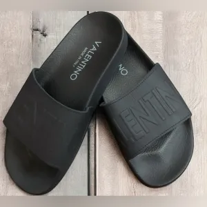 VALENTINO BY MARIO VALENTINO Leather Logo  Slide Sandals   Size 37