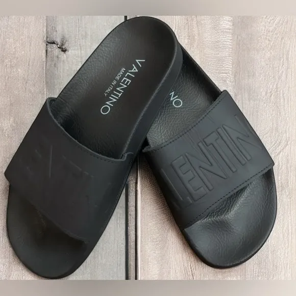VALENTINO BY MARIO VALENTINO Leather Logo  Slide Sandals   Size 37